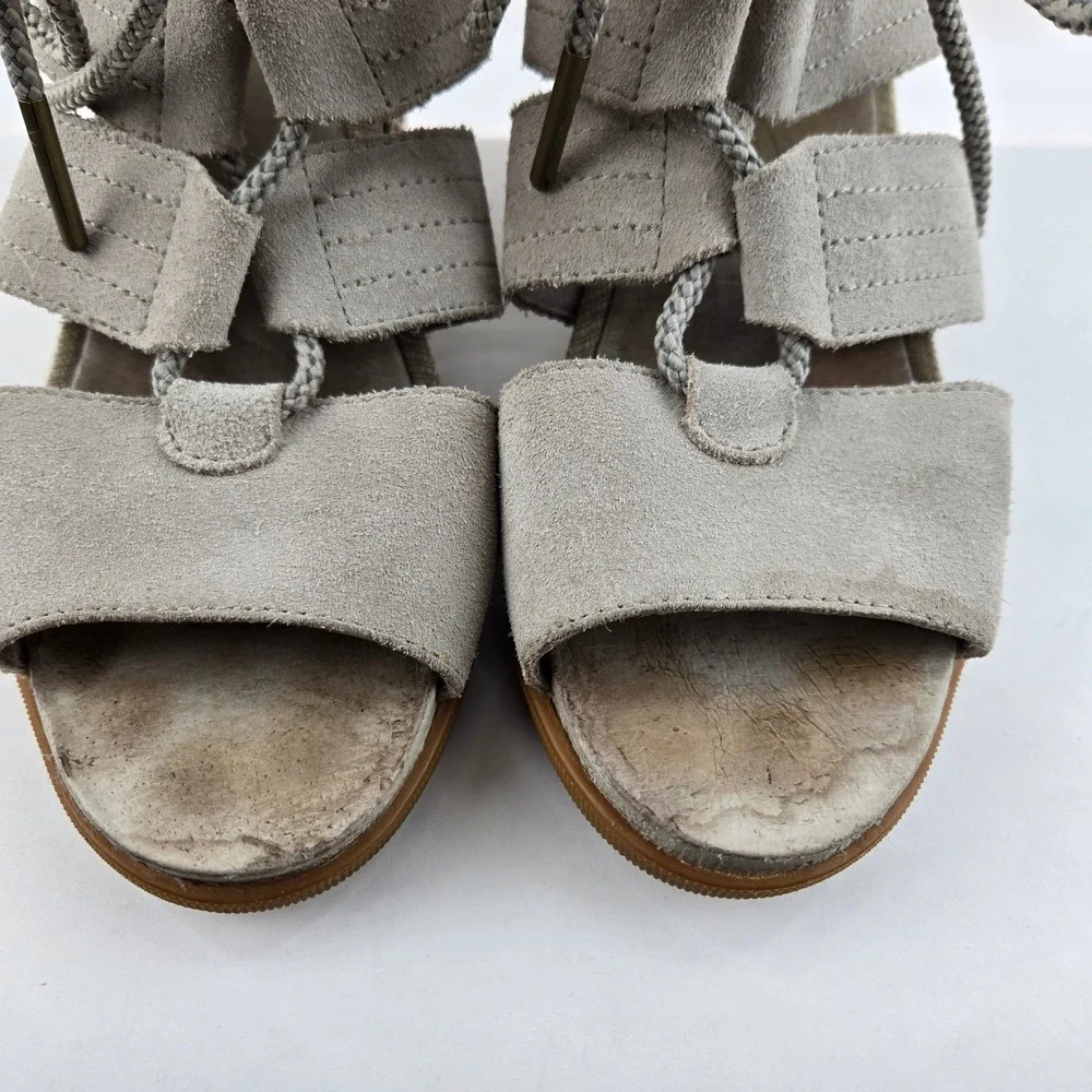 Sorel‎ Womens Joanie II Lace Wedge Sandal Grey Suede Size 8 Streetwear Edgy
